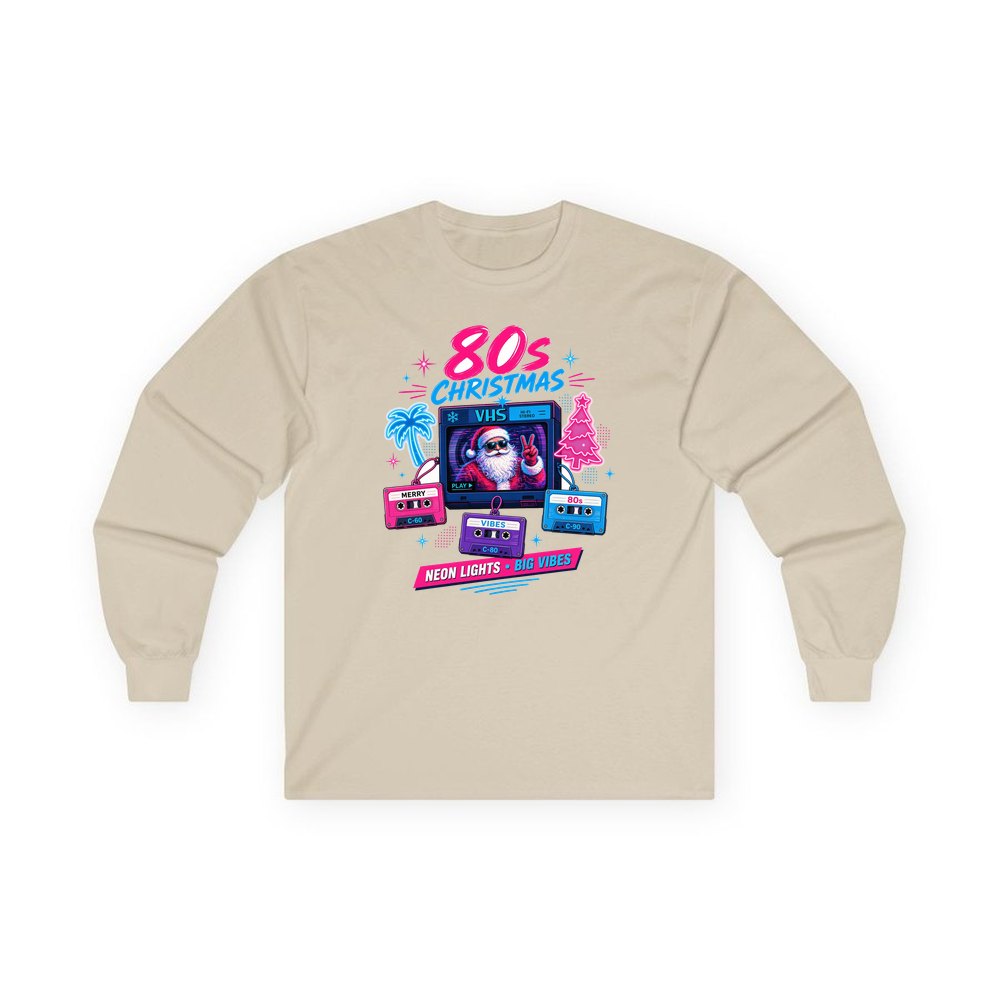 Retro Video Tape Christmas personalised long sleeve Christmas T-shirt in sand