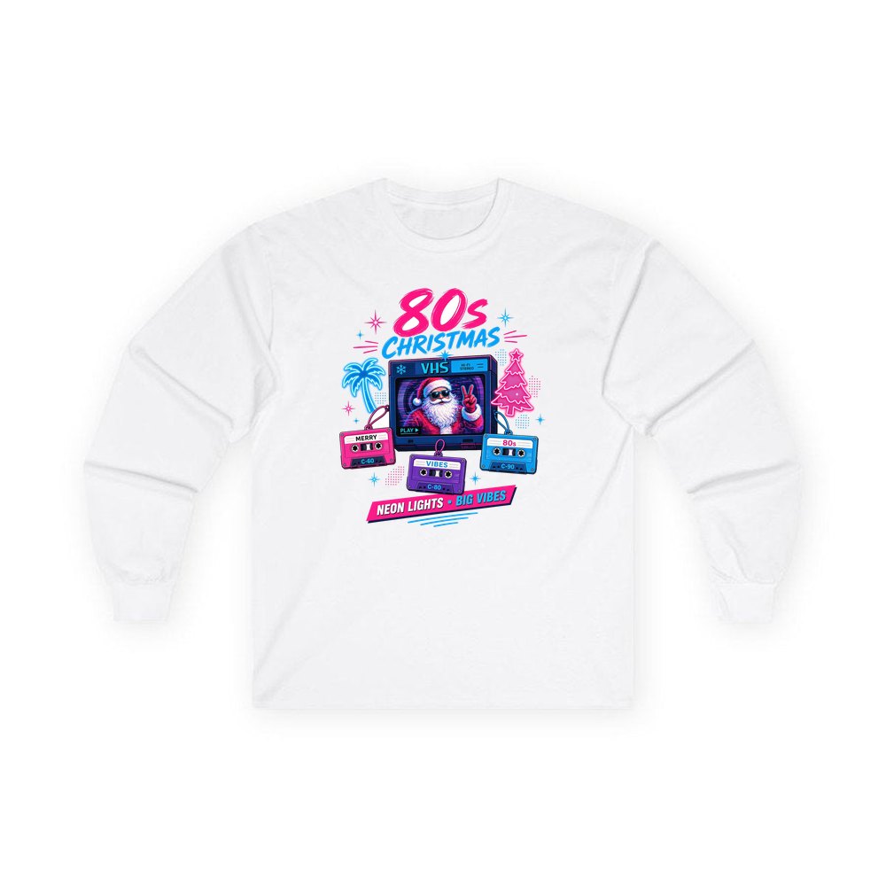 Retro Video Tape Christmas personalised long sleeve Christmas T-shirt in white