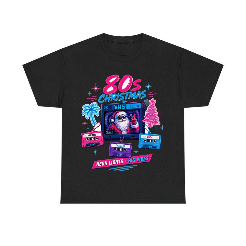 Retro Video Tape Christmas personalised Christmas T-shirt in black