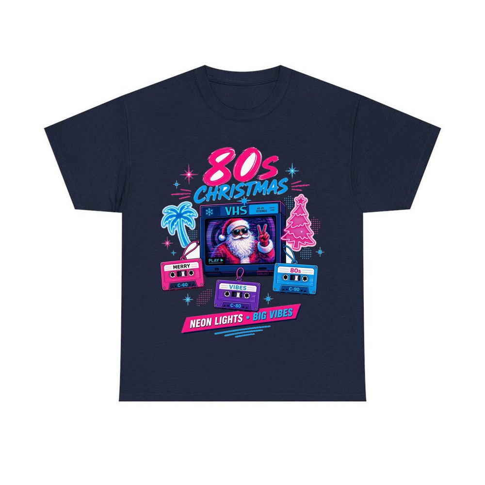 Retro Video Tape Christmas personalised Christmas T-shirt in navy