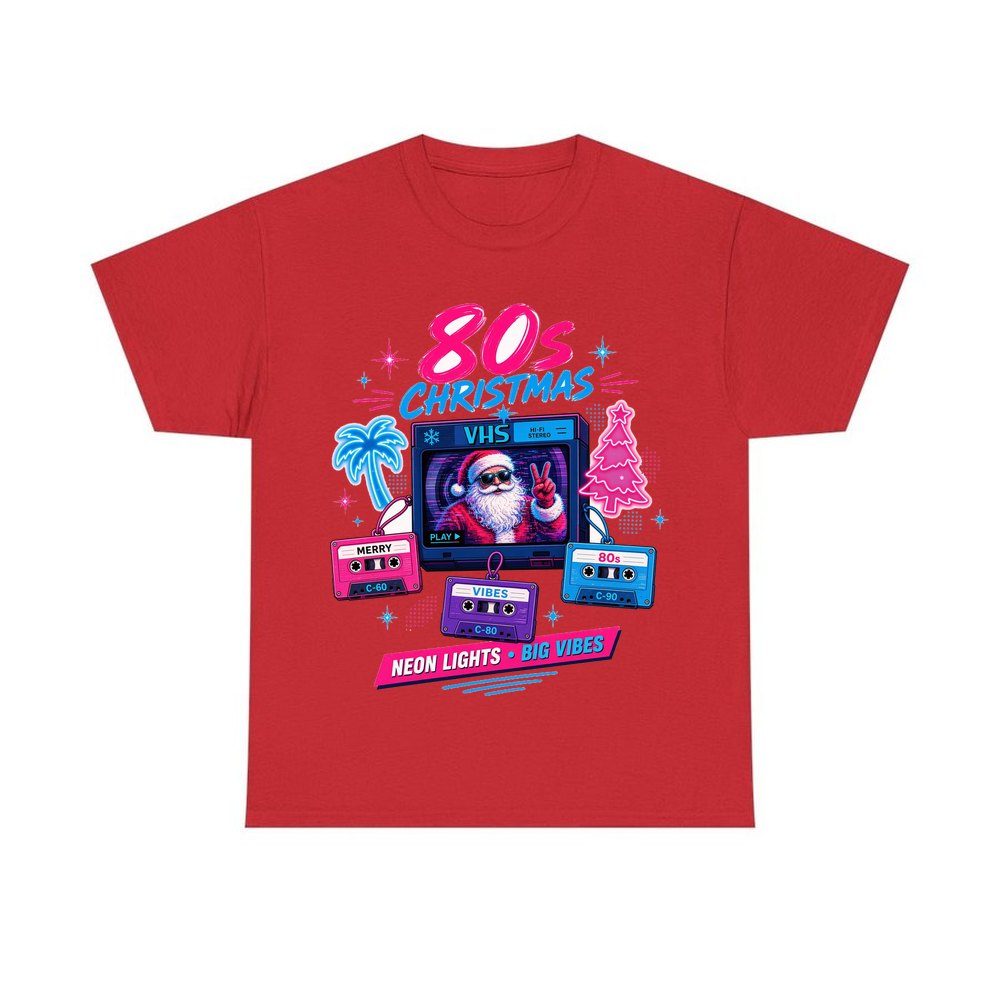 Retro Video Tape Christmas personalised Christmas T-shirt in red