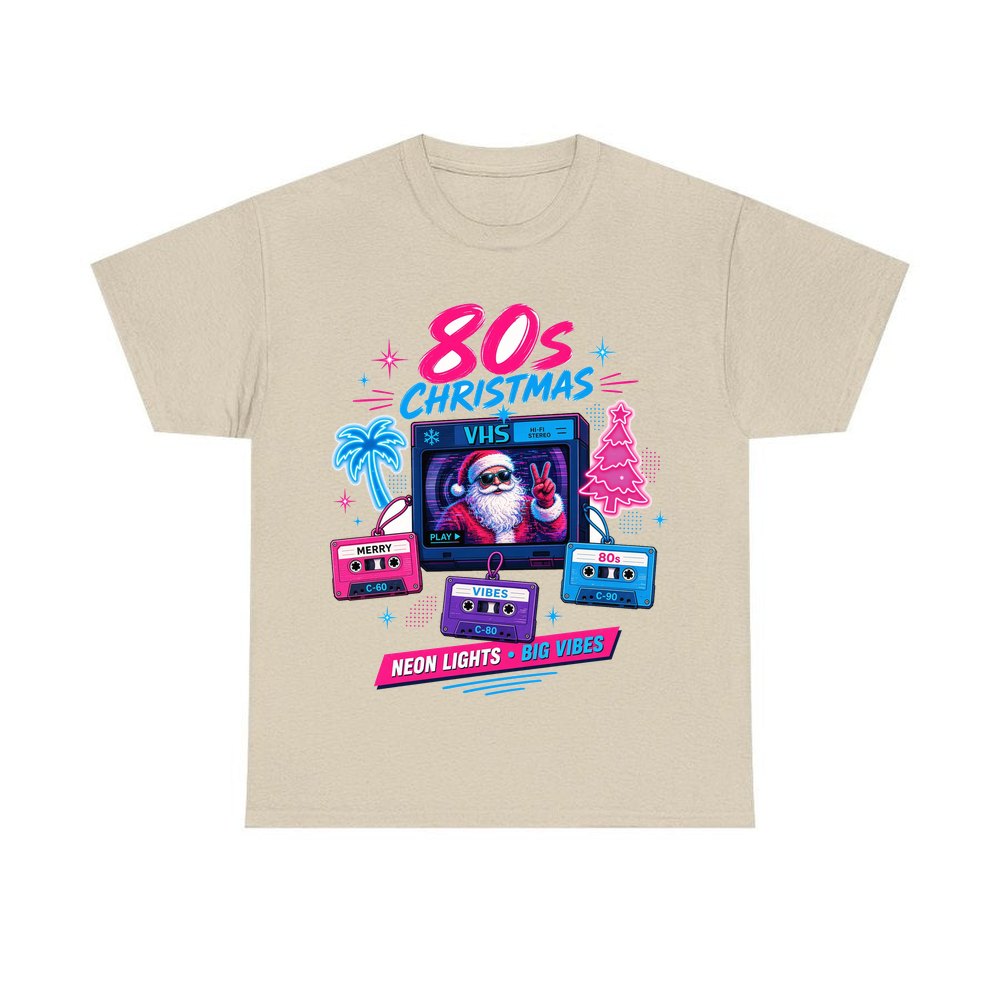 Retro Video Tape Christmas personalised Christmas T-shirt in sand