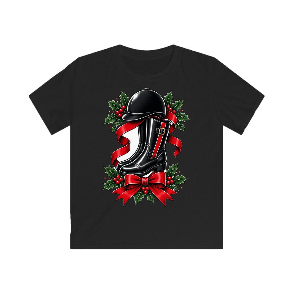 Riding Boots and Helmet personalised kids Christmas tee in black