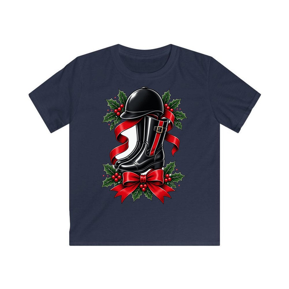 Riding Boots and Helmet personalised kids Christmas tee in navy