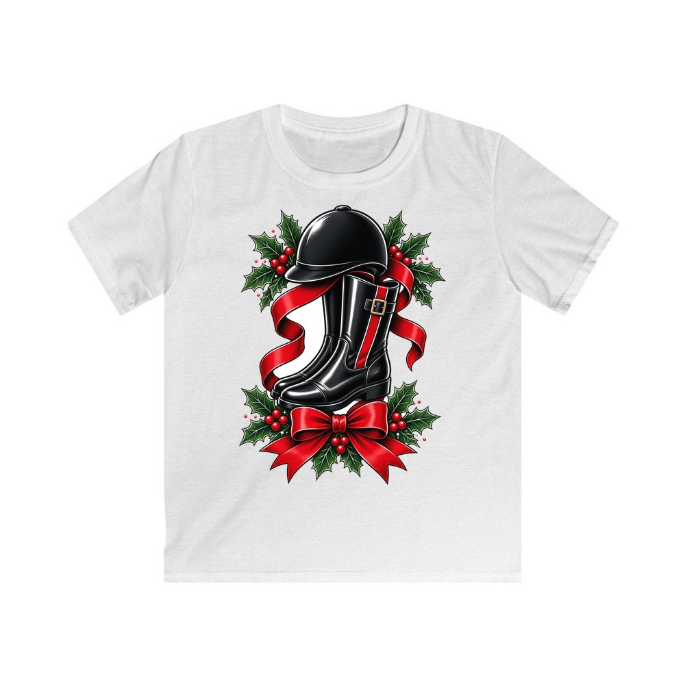 Riding Boots and Helmet personalised kids Christmas tee in white
