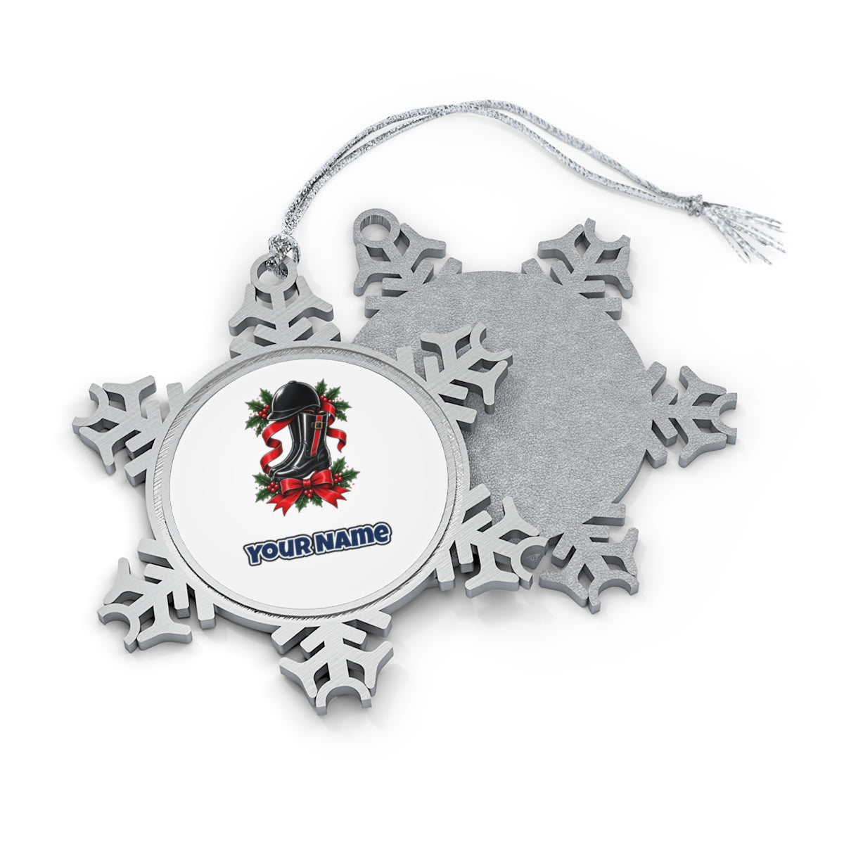 Riding Boots and Helmet Personalised Pewter Christmas Ornament