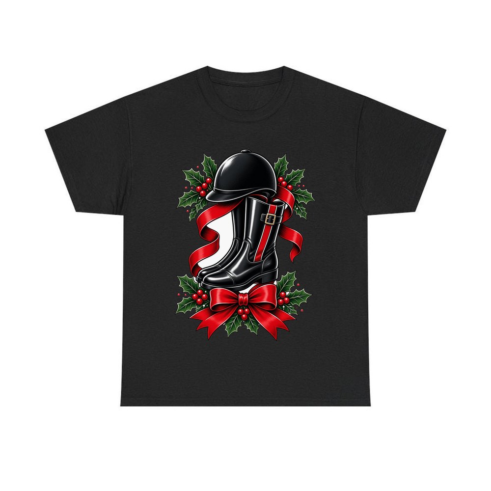 Riding Boots and Helmet personalised Christmas T-shirt in black
