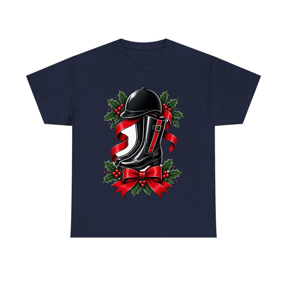 Riding Boots and Helmet personalised Christmas T-shirt in navy