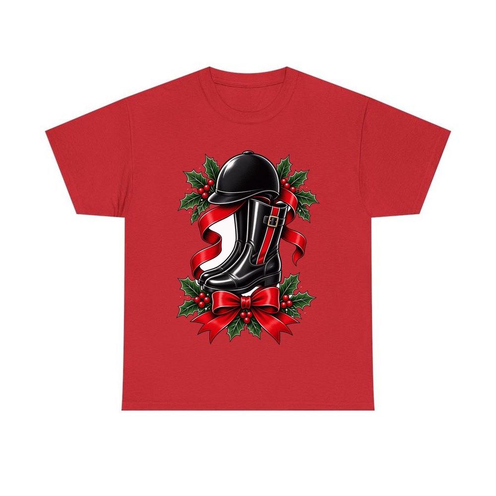 Riding Boots and Helmet personalised Christmas T-shirt in red