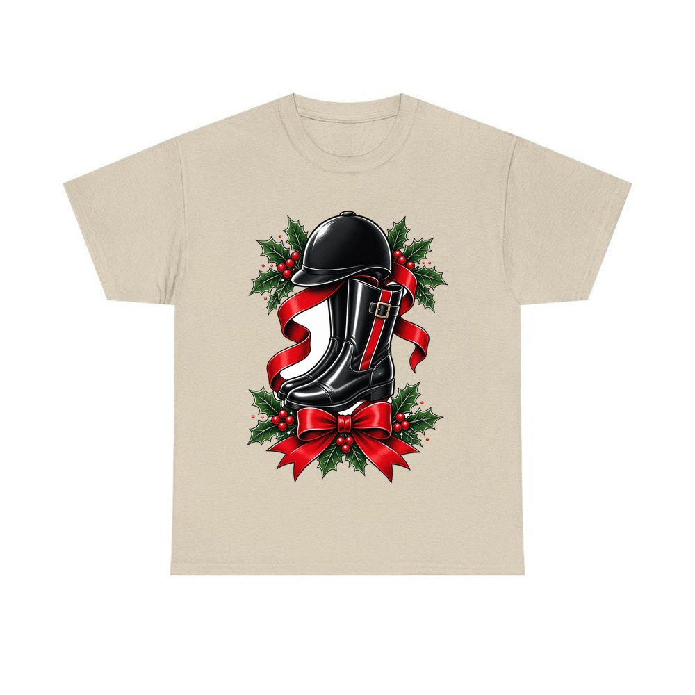 Riding Boots and Helmet personalised Christmas T-shirt in sand