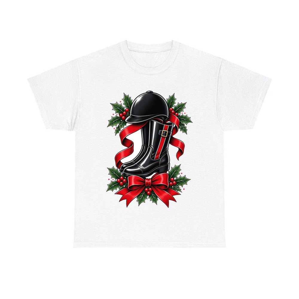 Riding Boots and Helmet personalised Christmas T-shirt in white