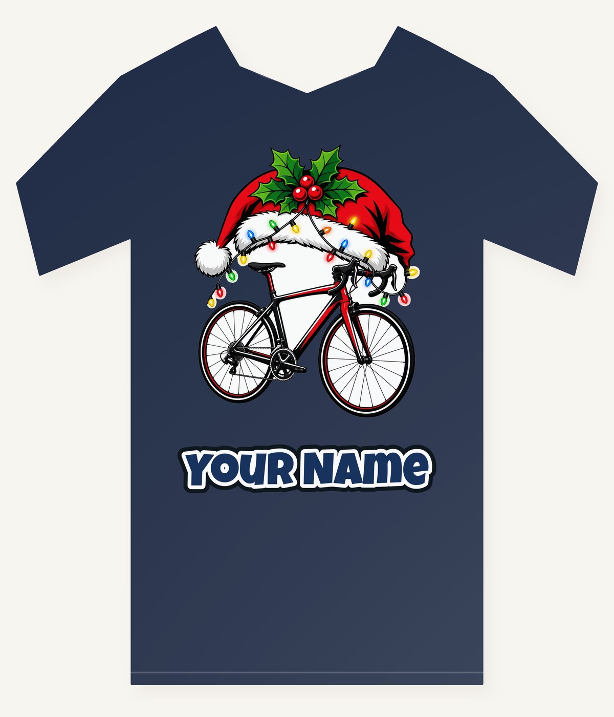 Road Bike In Santa Hat Personalised Kids Tee and Baby Bodysuit