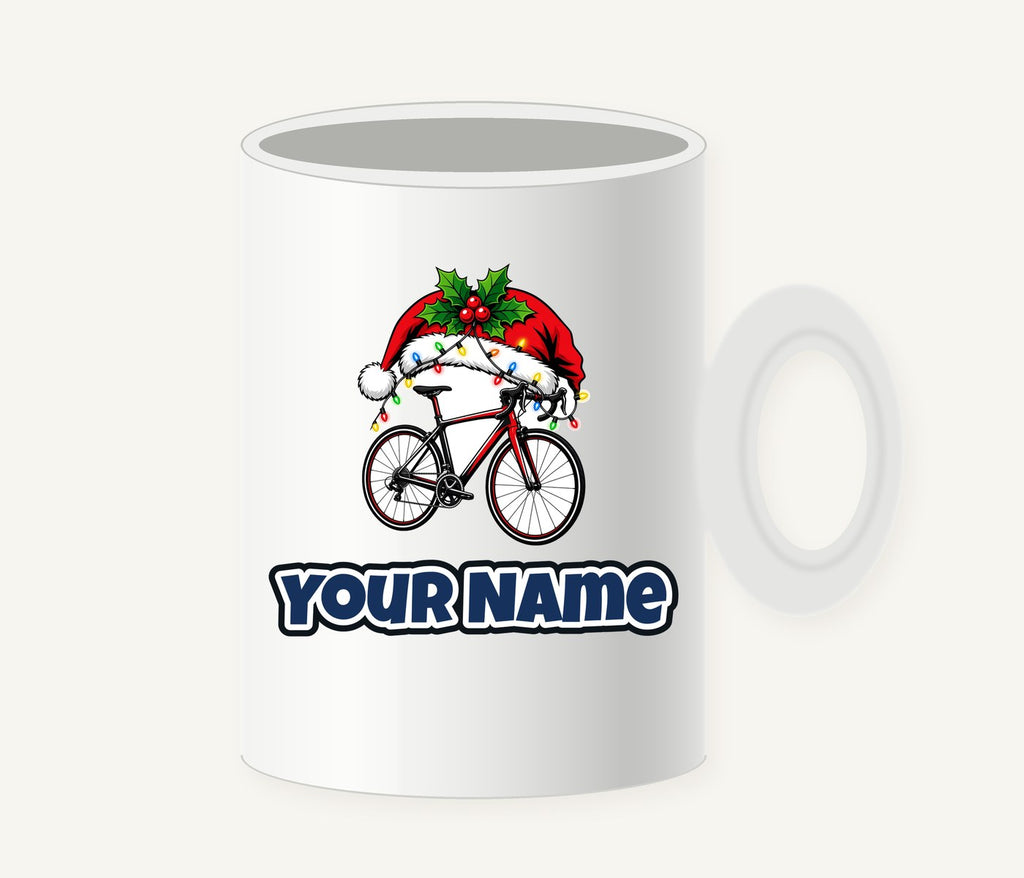 Road Bike In Santa Hat Personalised Christmas Mug