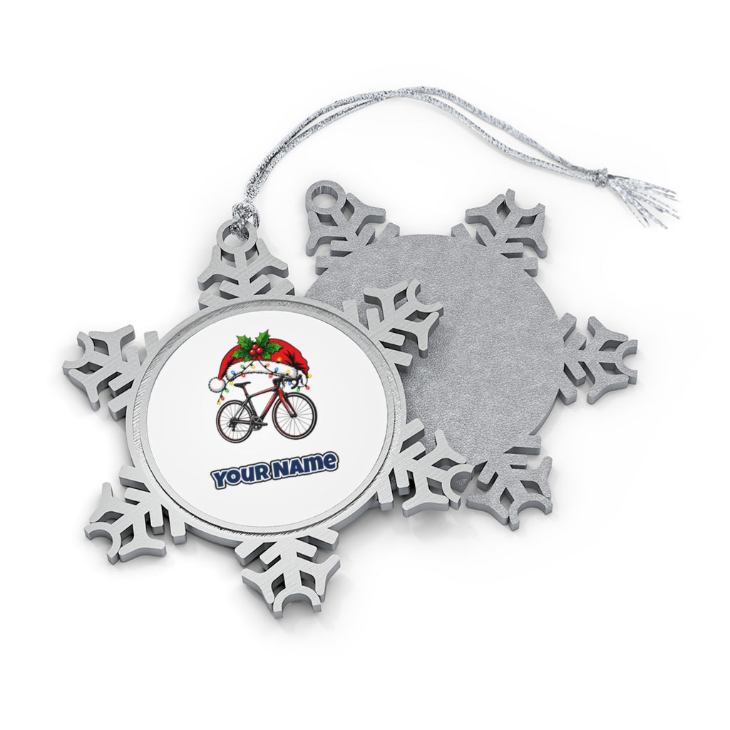 Road Bike In Santa Hat Personalised Pewter Christmas Ornament