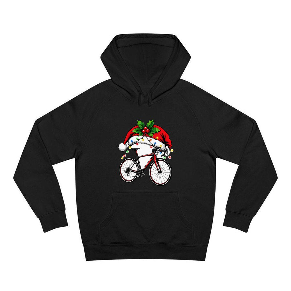 Road Bike In Santa Hat personalised Christmas hoodie in black