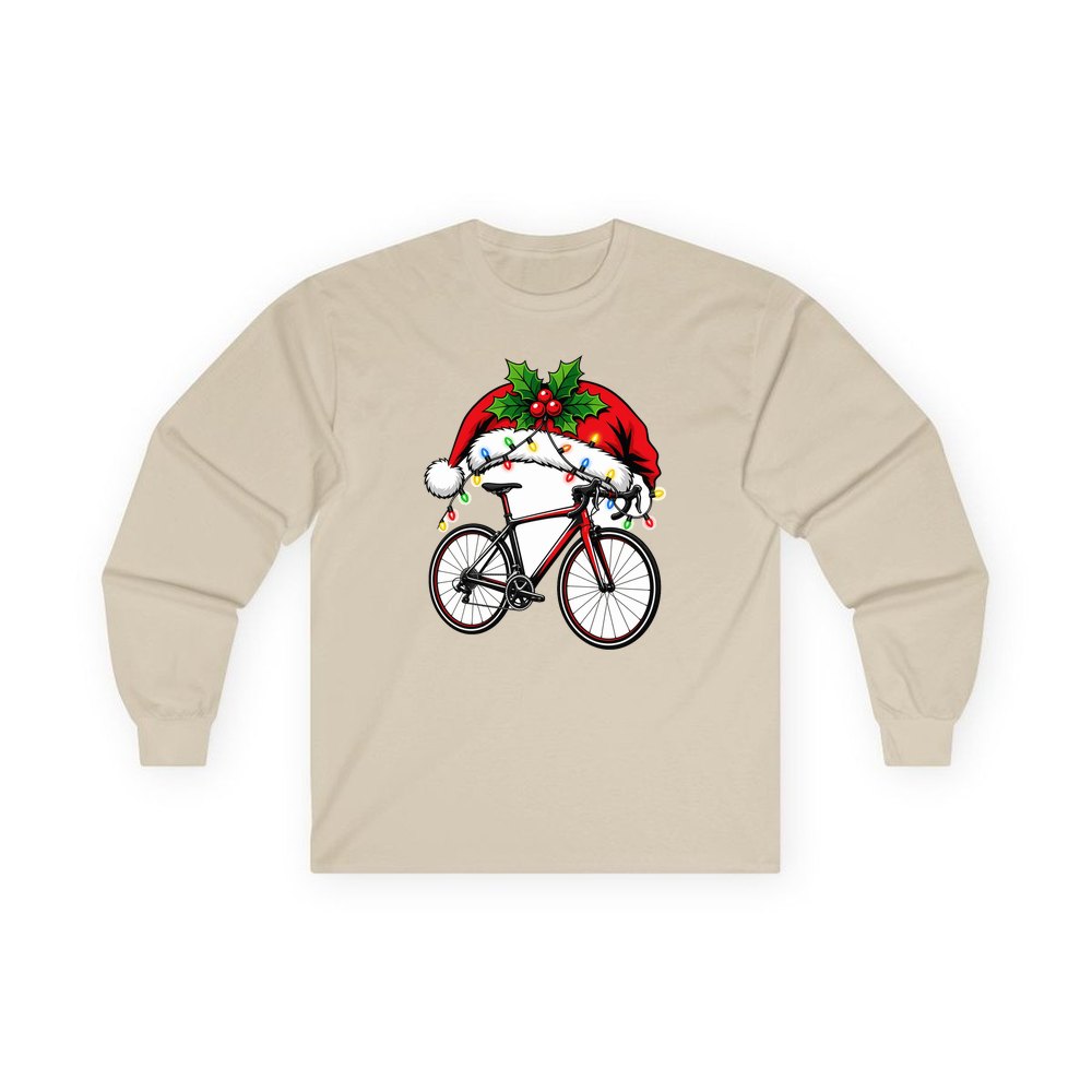 Road Bike In Santa Hat personalised long sleeve Christmas T-shirt in sand