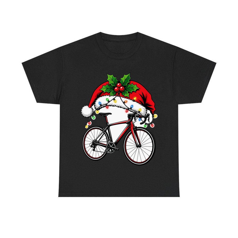 Road Bike In Santa Hat personalised Christmas T-shirt in black