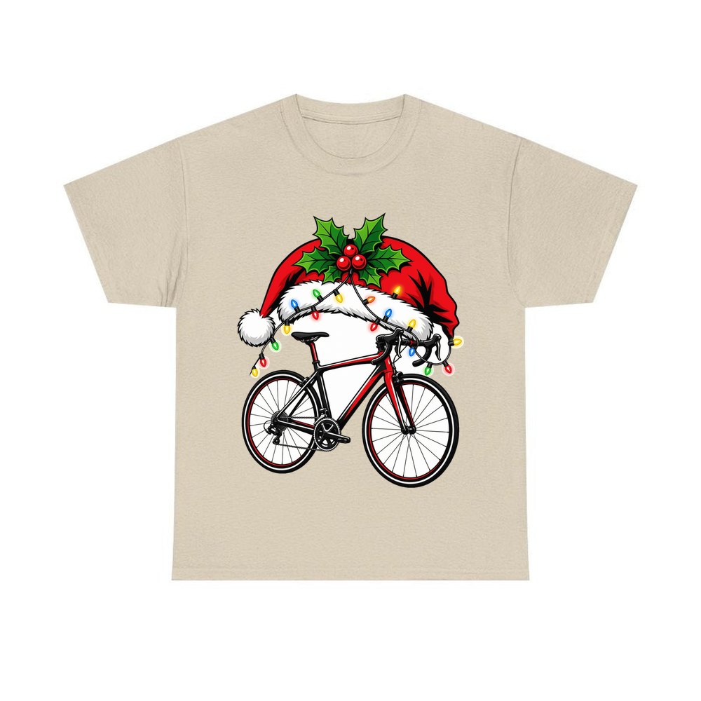 Road Bike In Santa Hat personalised Christmas T-shirt in sand