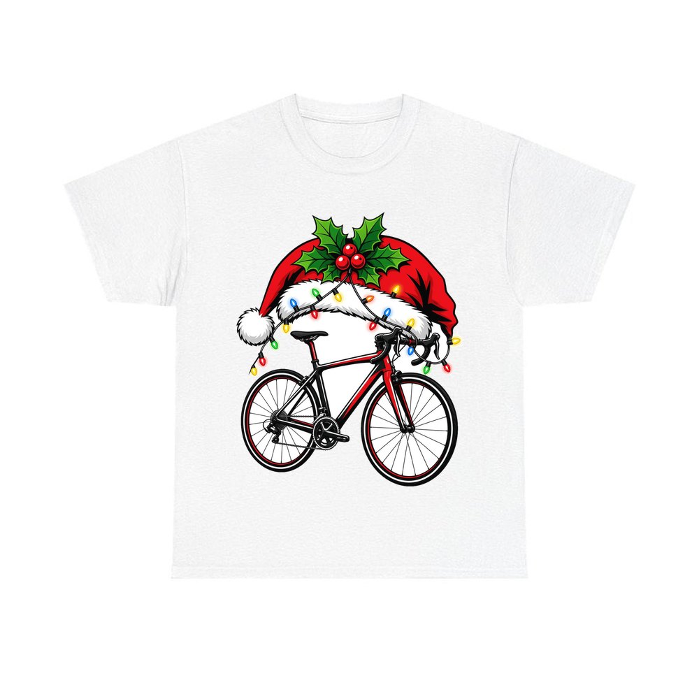 Road Bike In Santa Hat personalised Christmas T-shirt in white