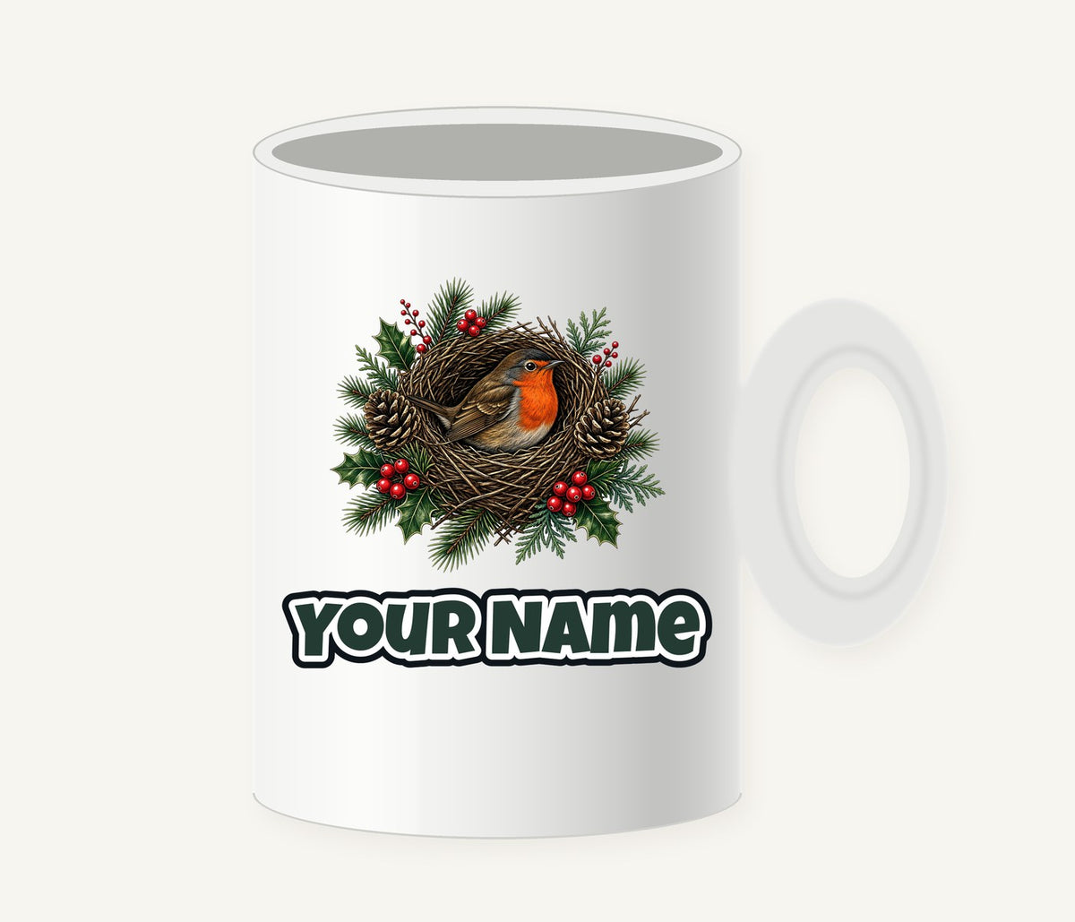 Robin In A Twig Nest Personalised Christmas Mug