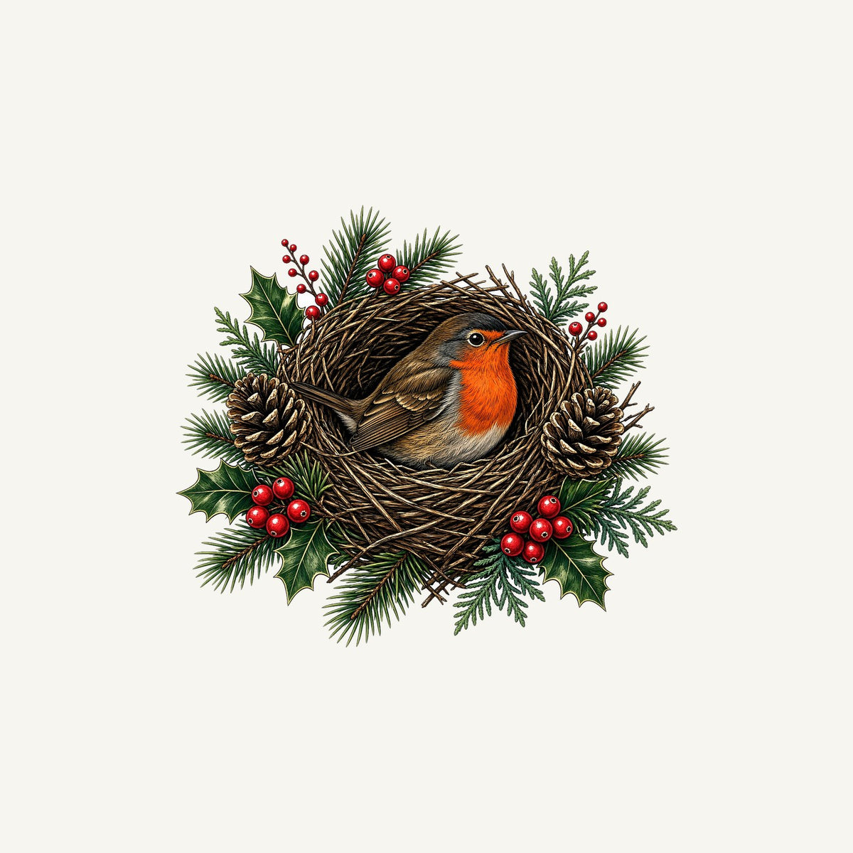 Robin In A Twig Nest Personalised Christmas Mug