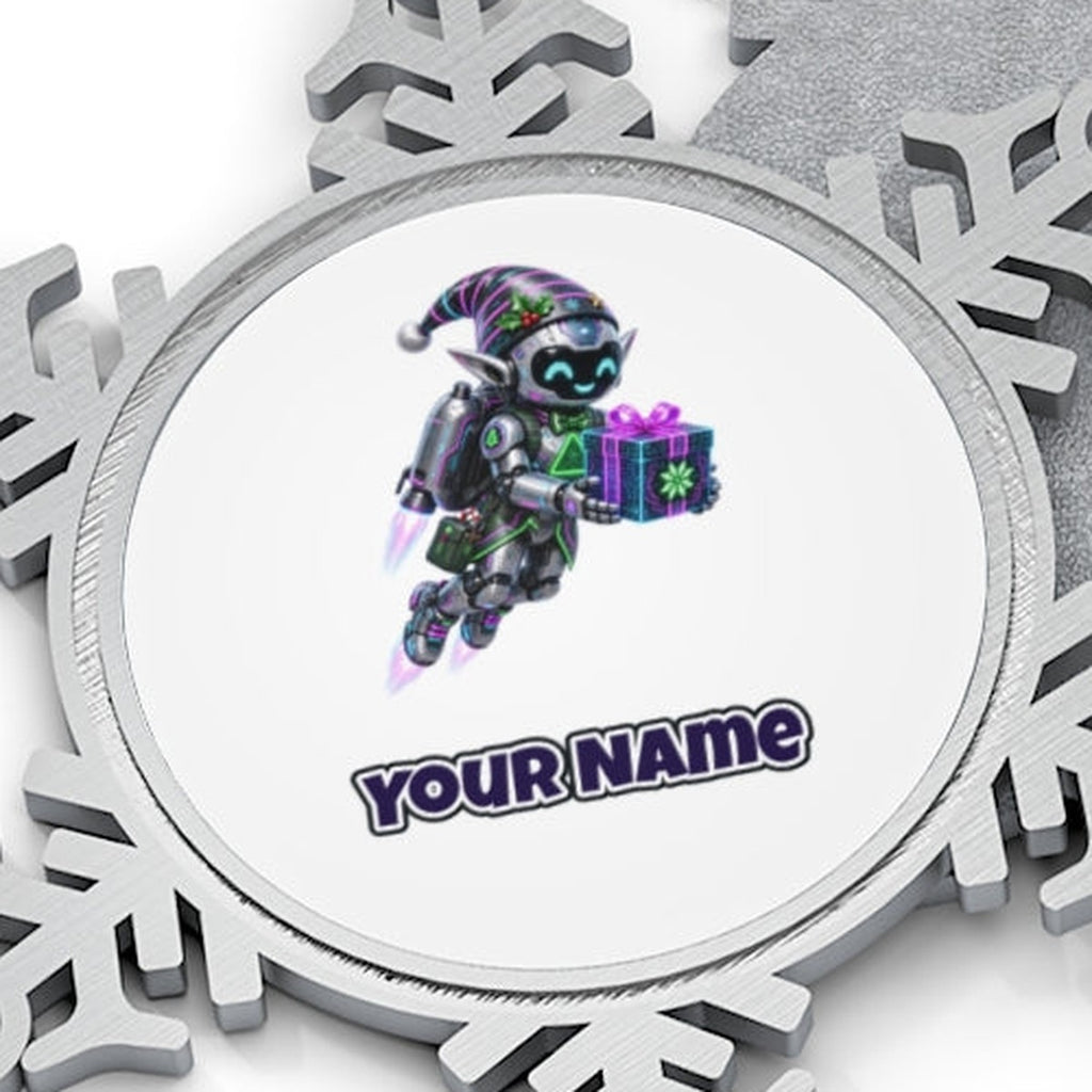 Robot Elf Airborne Personalised Pewter Christmas Ornament