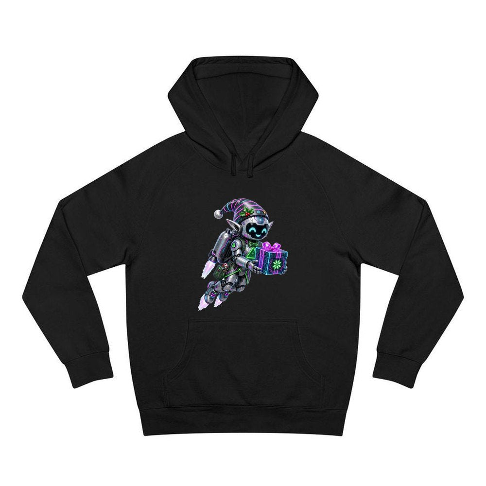 Robot Elf Airborne personalised Christmas hoodie in black