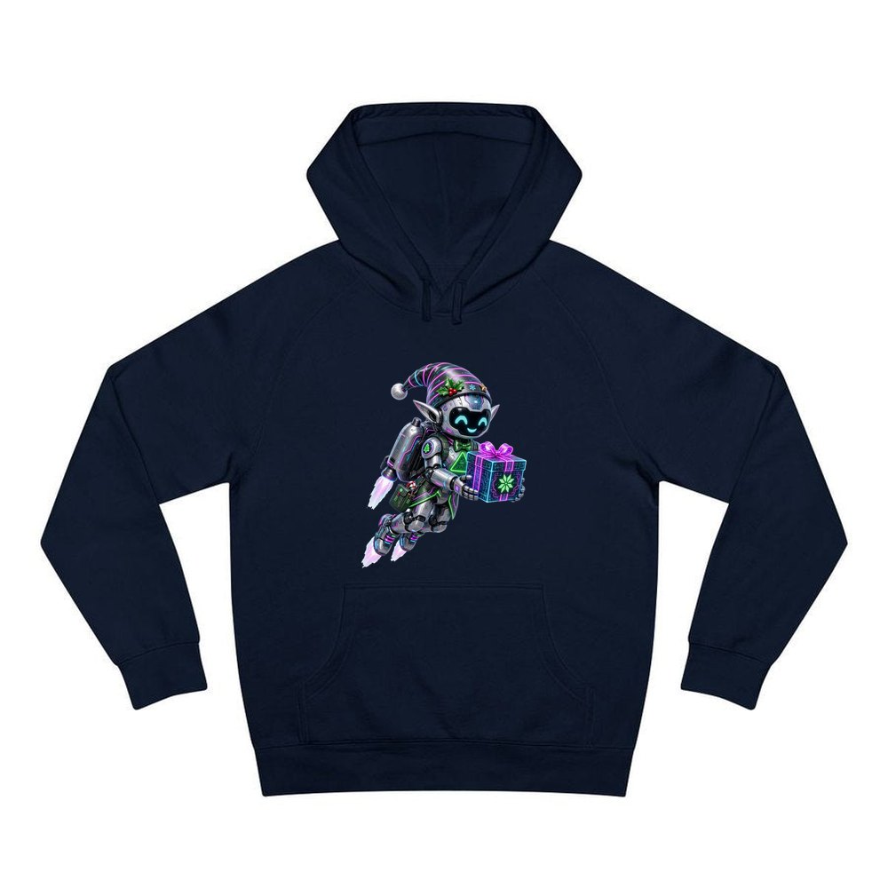 Robot Elf Airborne personalised Christmas hoodie in navy