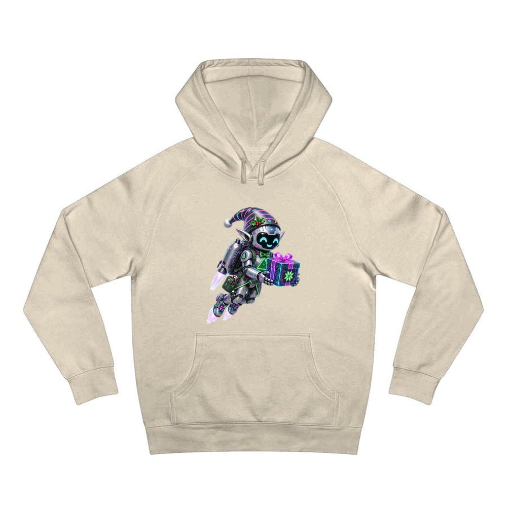 Robot Elf Airborne personalised Christmas hoodie in sand