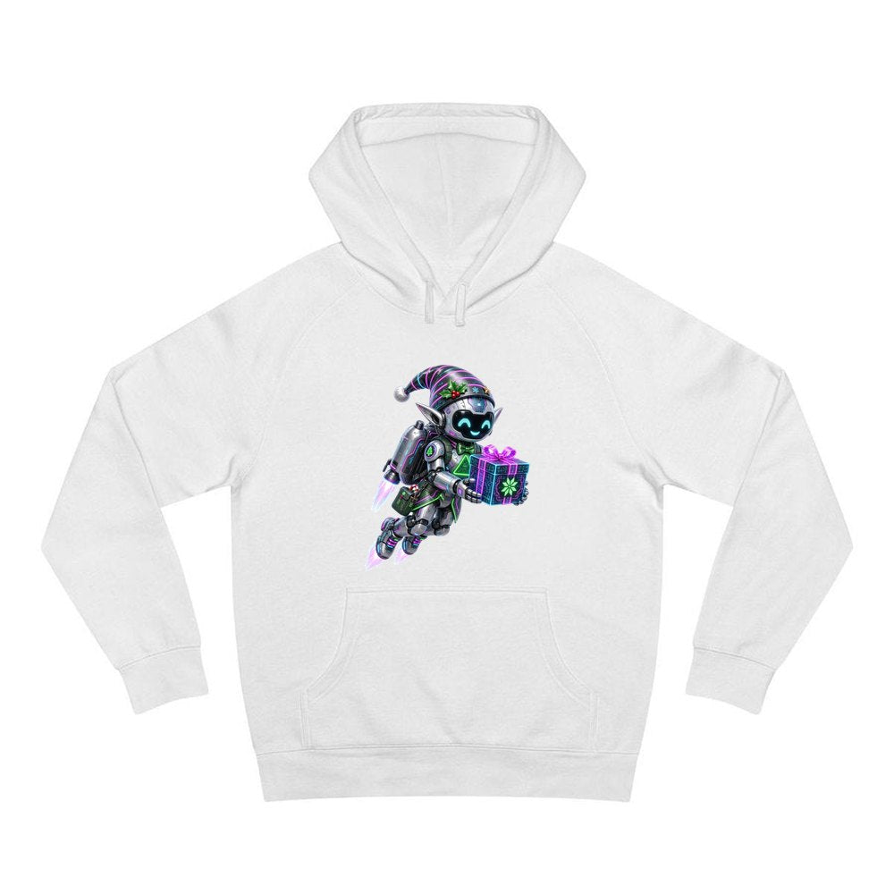 Robot Elf Airborne personalised Christmas hoodie in white