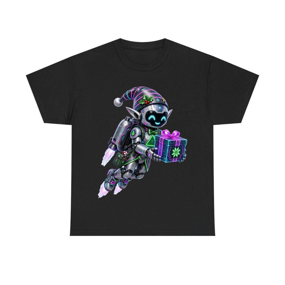 Robot Elf Airborne personalised Christmas T-shirt in black