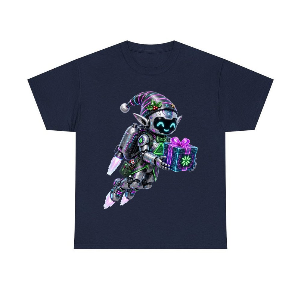 Robot Elf Airborne personalised Christmas T-shirt in navy