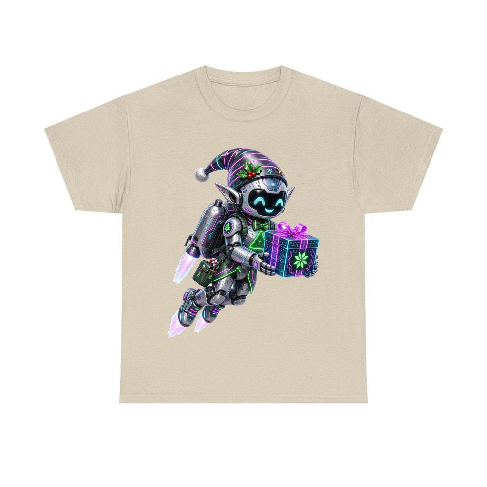 Robot Elf Airborne personalised Christmas T-shirt in sand