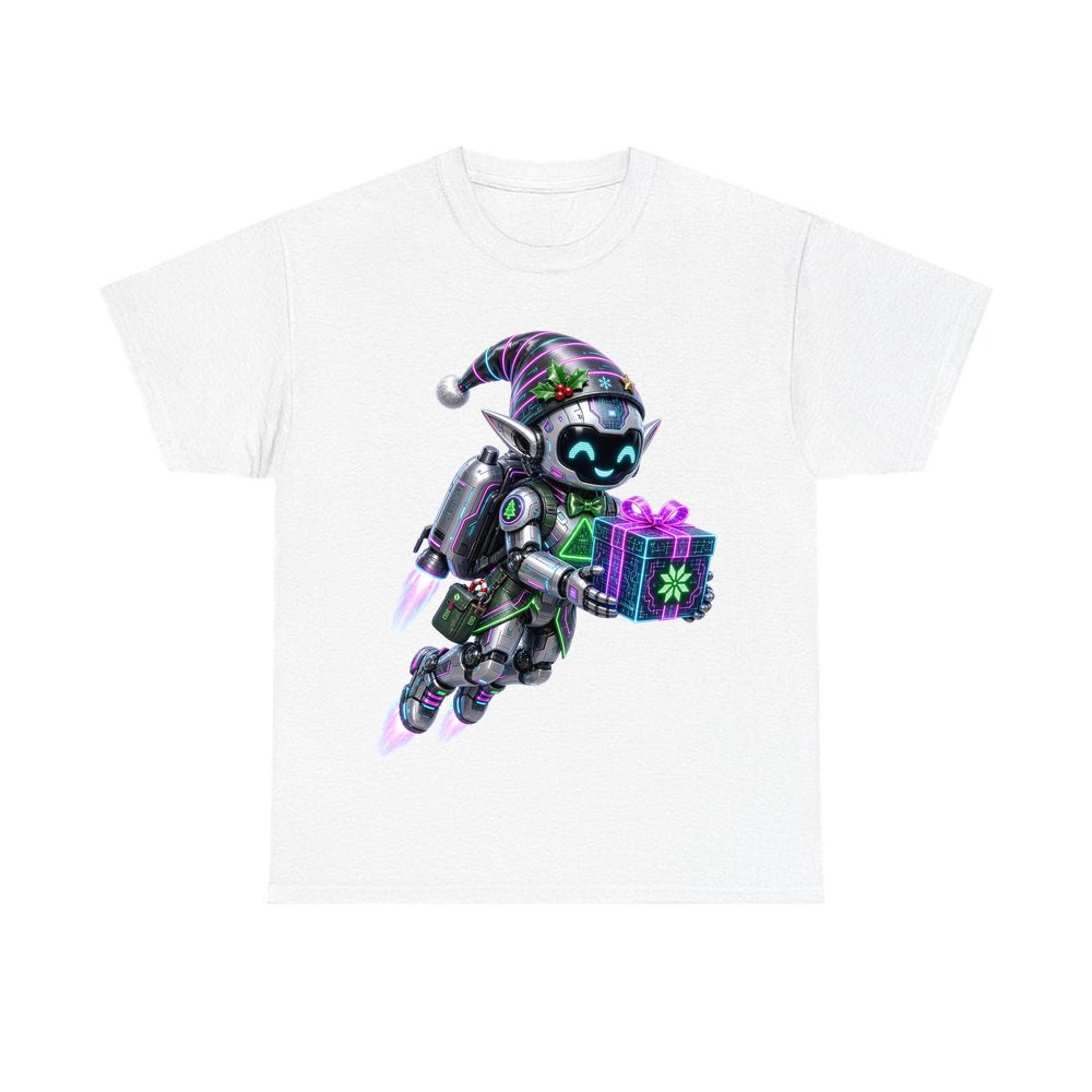 Robot Elf Airborne personalised Christmas T-shirt in white