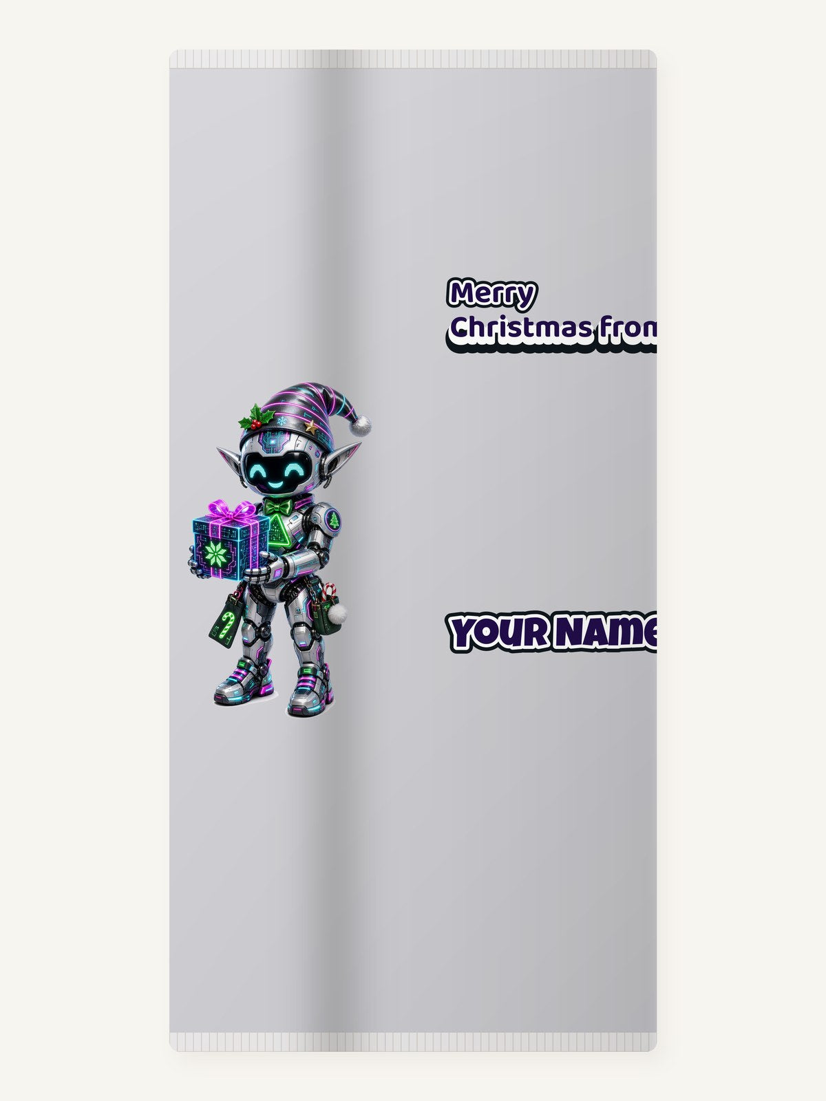 Robot Elf and the Holographic Gift Personalised Beach Towel