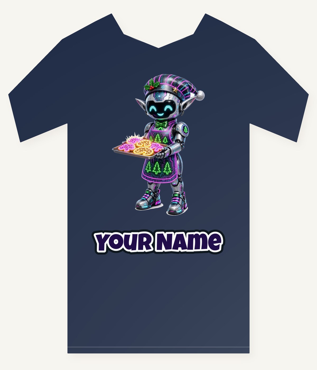 Robot Elf Baking Personalised Kids and Baby Christmas Tee