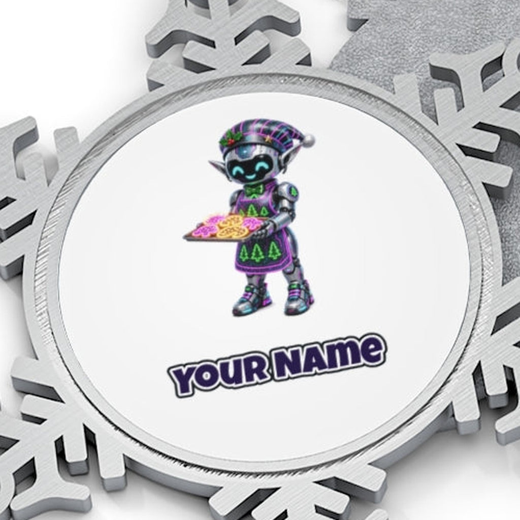 Robot Elf Baking Personalised Pewter Christmas Ornament