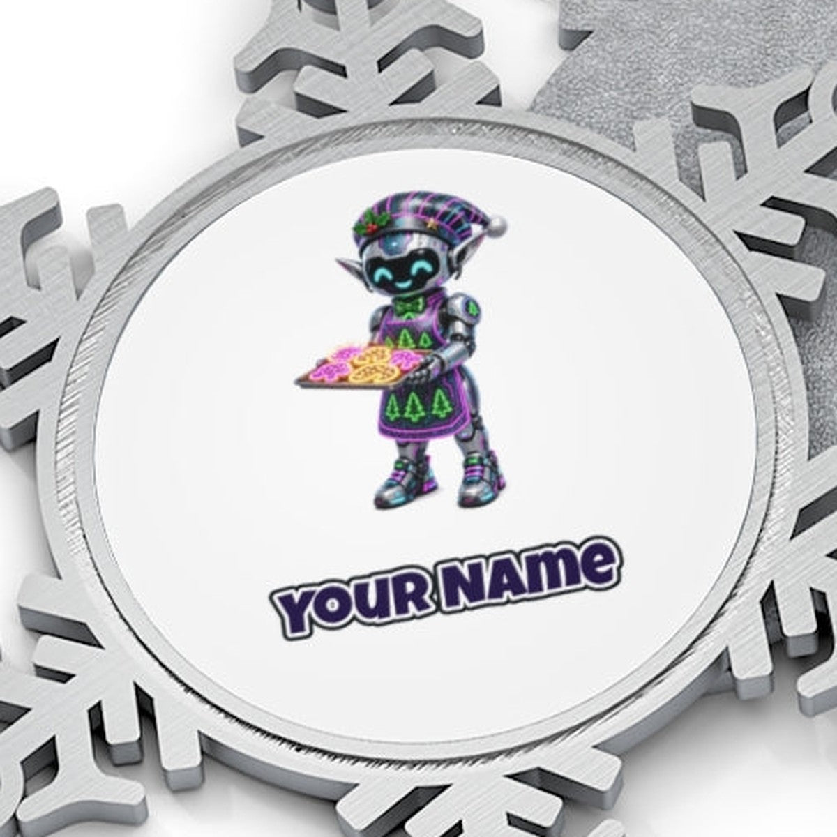 Robot Elf Baking Personalised Pewter Christmas Ornament