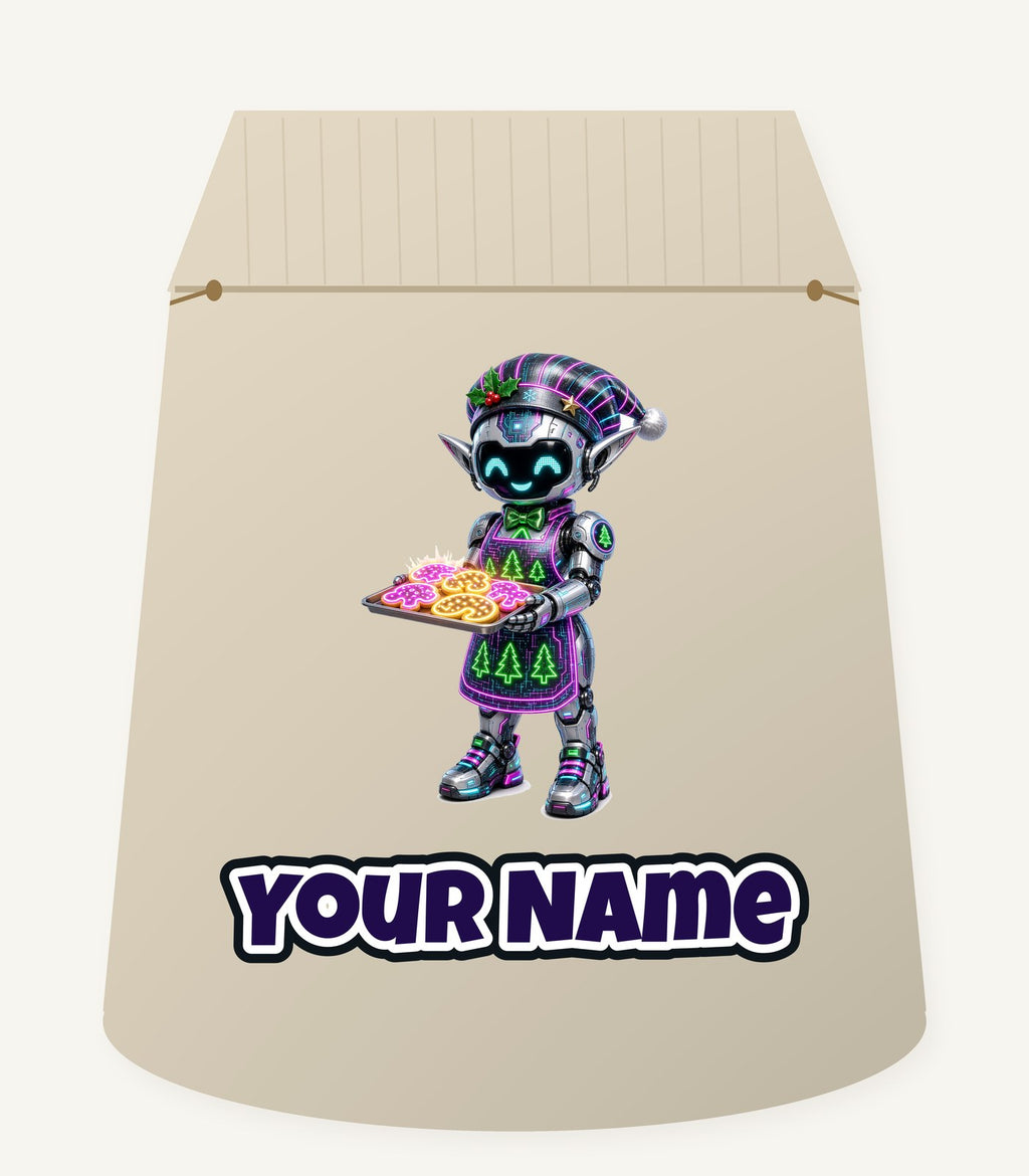 Robot Elf Baking Personalised Santa Sack