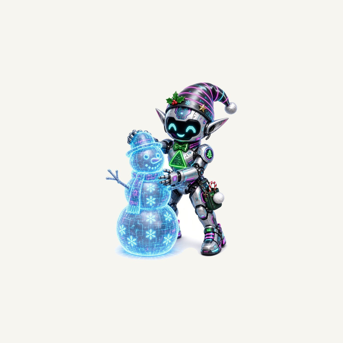 Robot Elf Builds a Snowman Personalised Christmas Mug