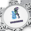 Robot Elf Builds a Snowman Personalised Pewter Christmas Ornament