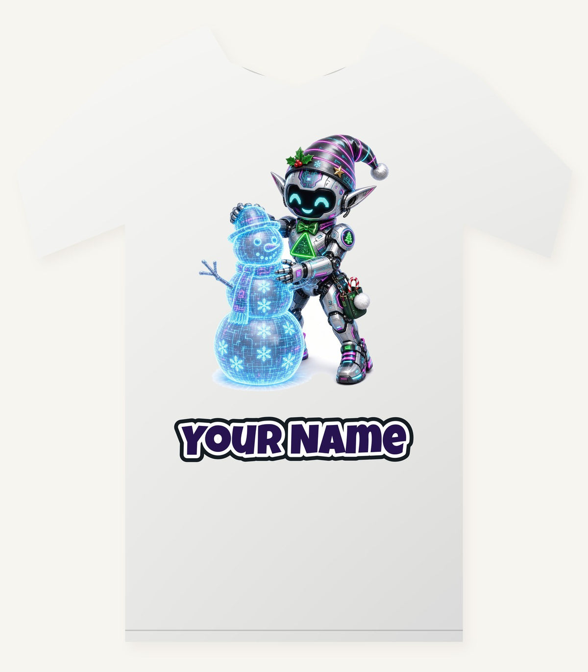 Robot Elf Builds a Snowman Personalised Christmas T-Shirt and Hoodie