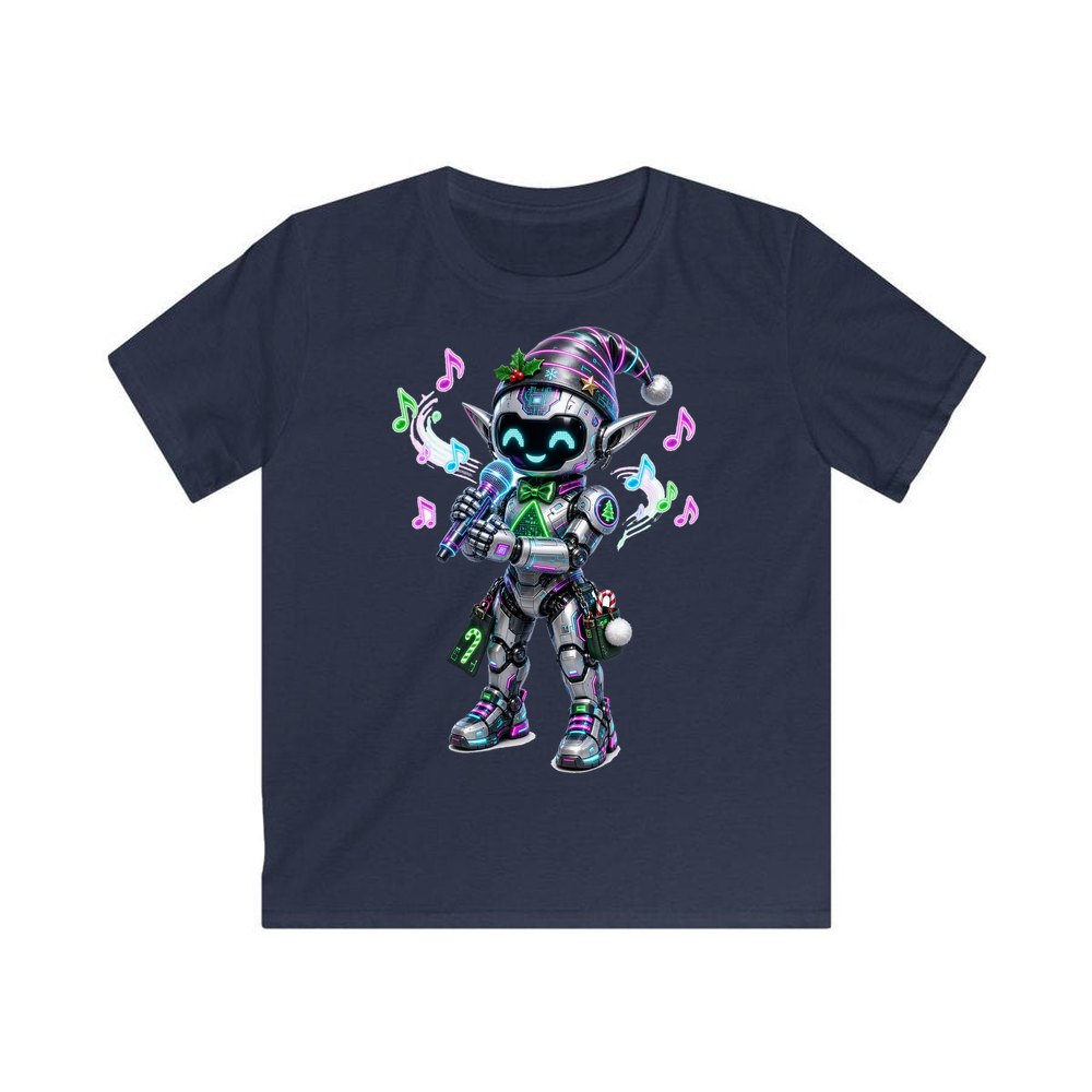 Robot Elf Carols personalised kids Christmas tee in navy
