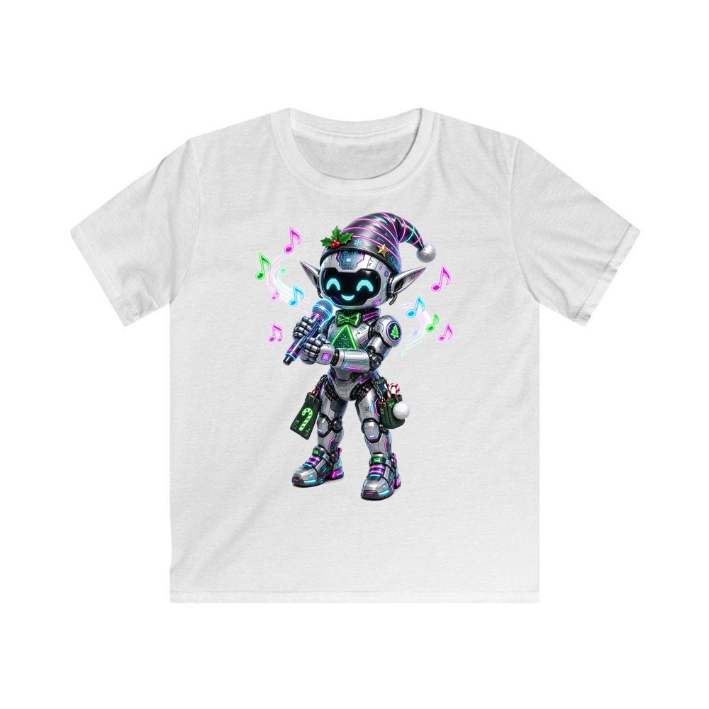 Robot Elf Carols personalised kids Christmas tee in white