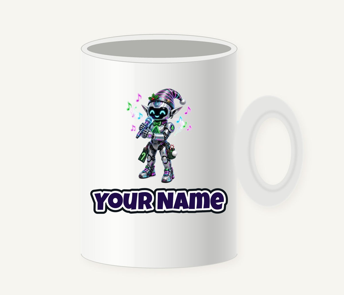 Robot Elf Carols Personalised Christmas Mug