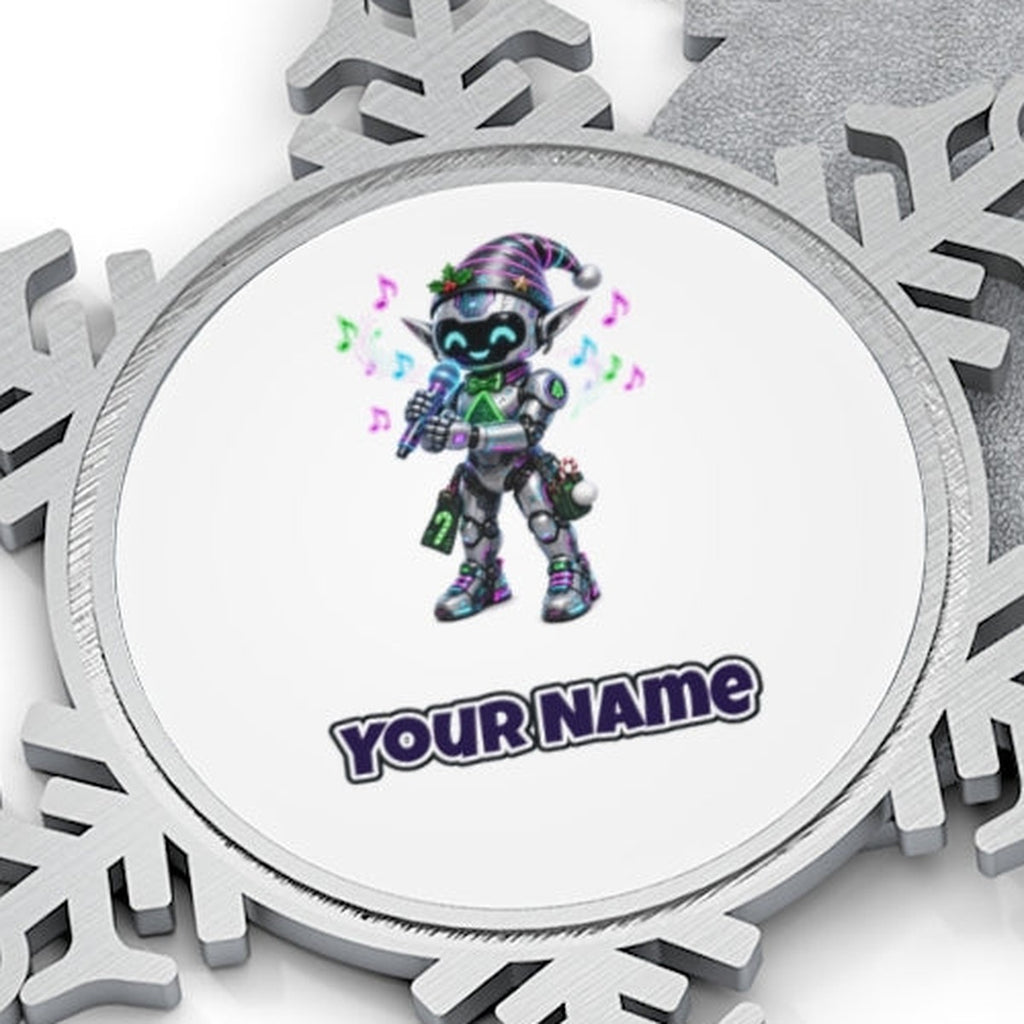 Robot Elf Carols Personalised Pewter Christmas Ornament