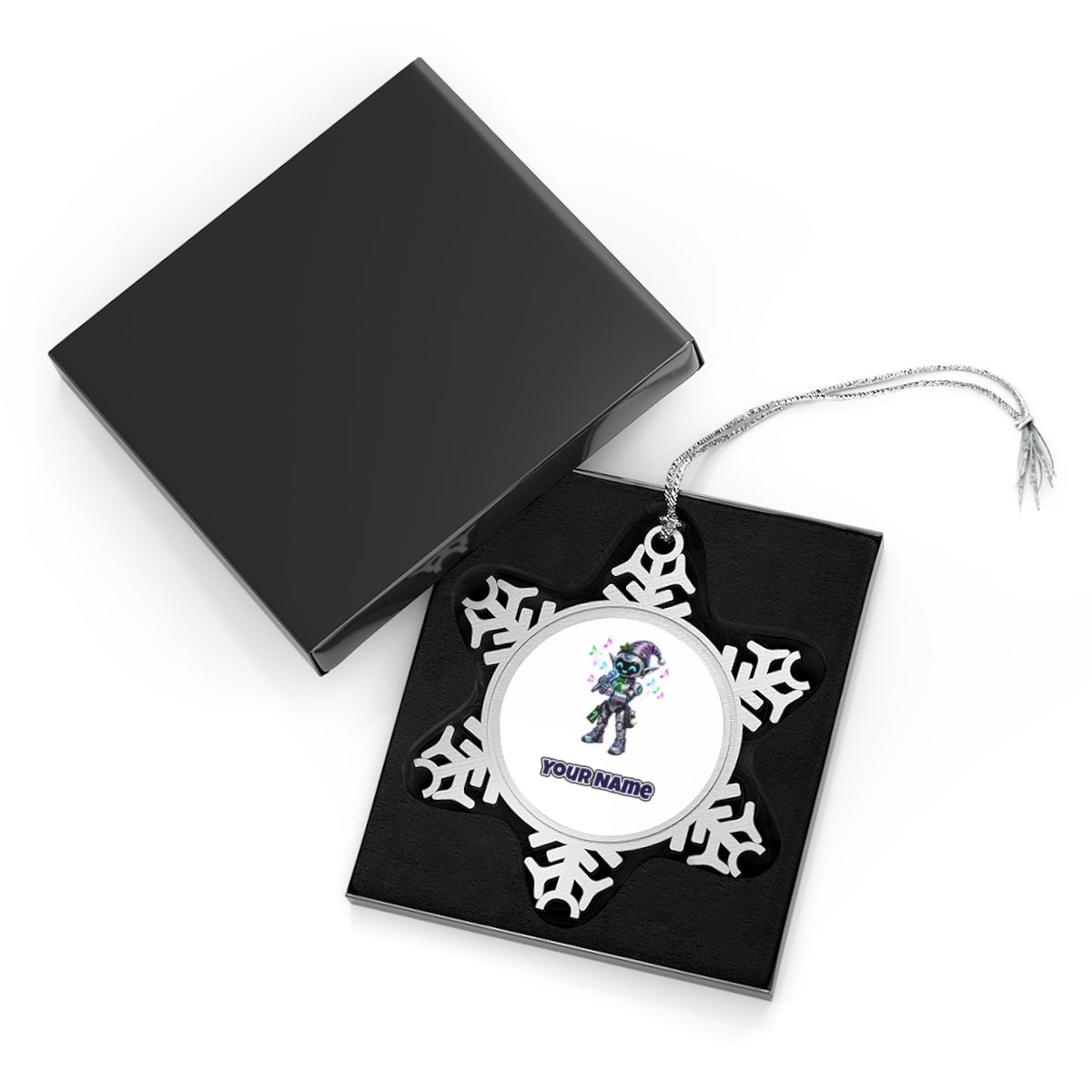 Robot Elf Carols Personalised Pewter Christmas Ornament