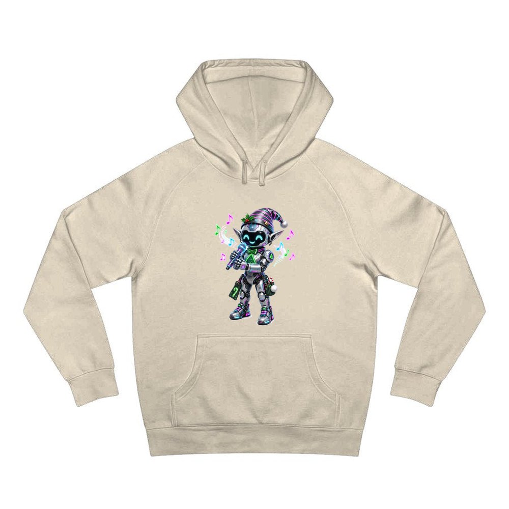 Robot Elf Carols personalised Christmas hoodie in sand