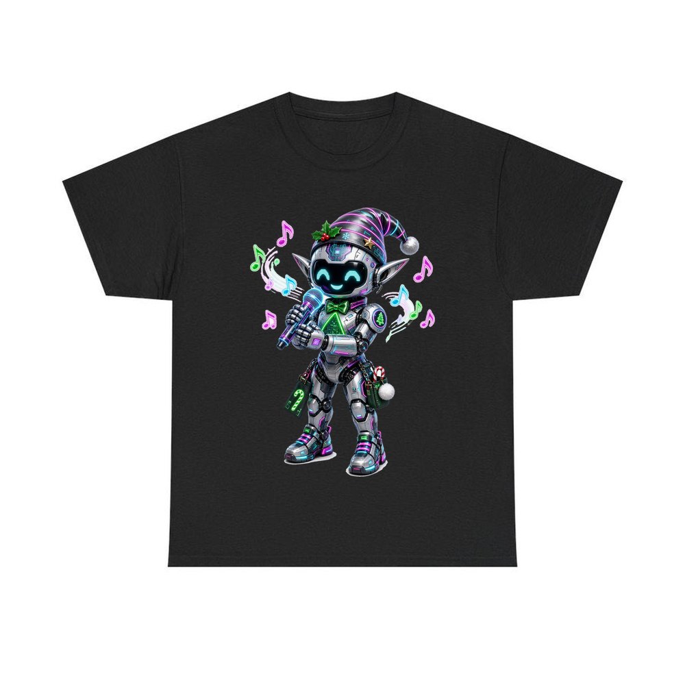 Robot Elf Carols personalised Christmas T-shirt in black