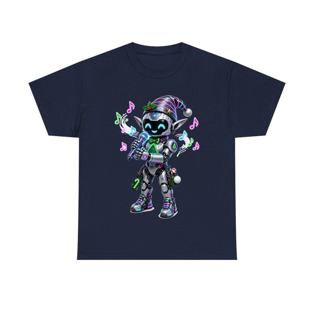 Robot Elf Carols personalised Christmas T-shirt in navy